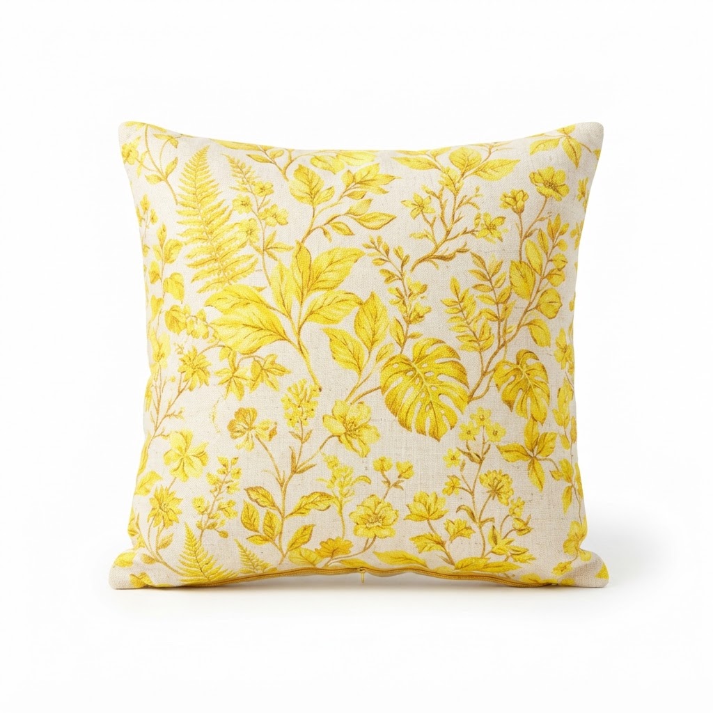 Yellow Botanical Print Pillow