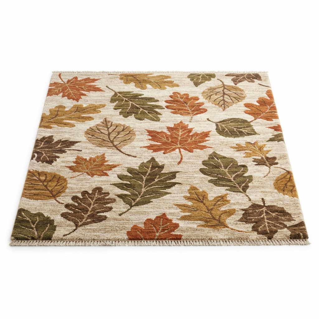 Wool Blend Leaf Pattern Area Rug