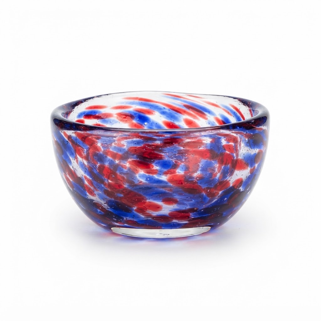 Red and Blue Glass Decorative Bowl