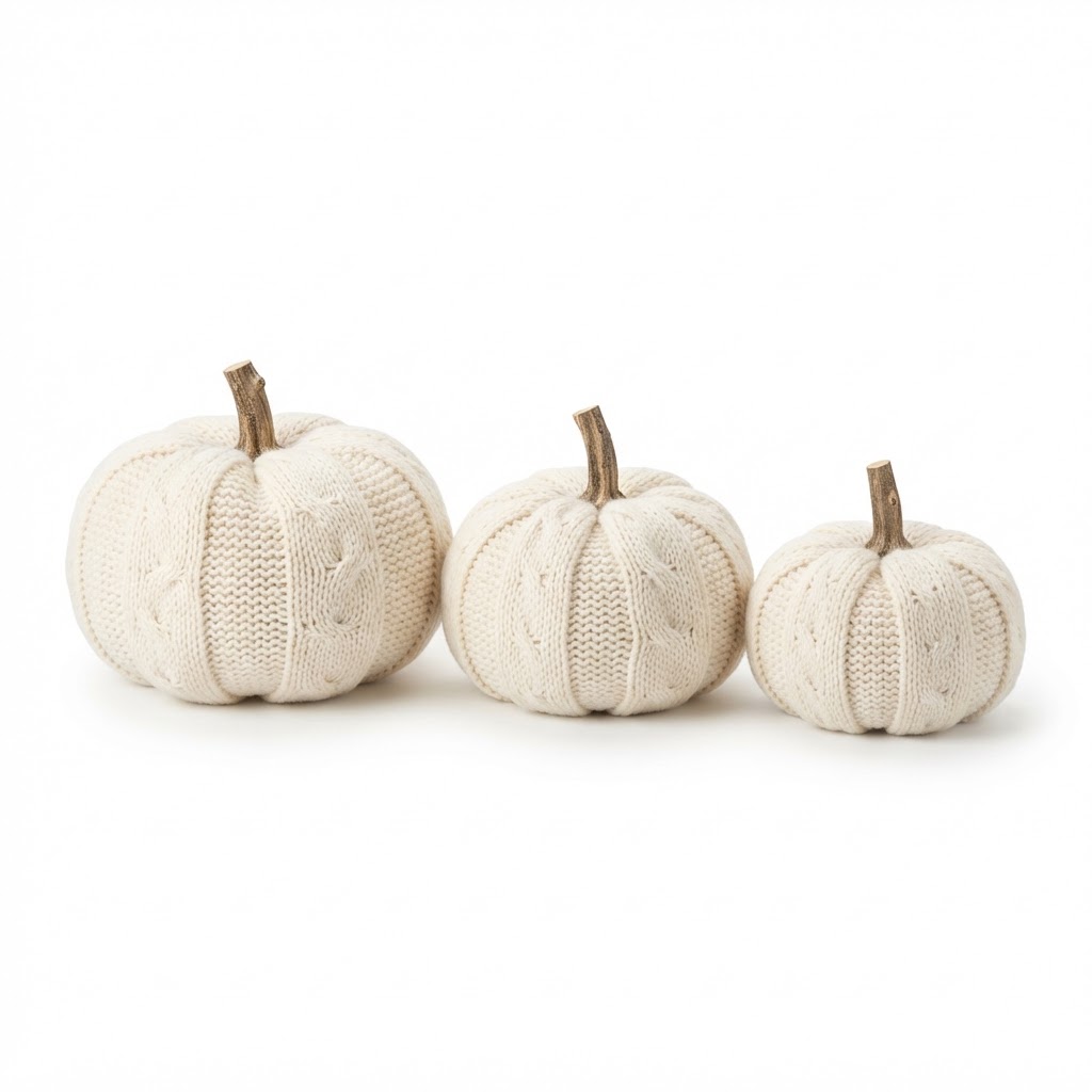 Faux White Knit Pumpkins Set of 3
