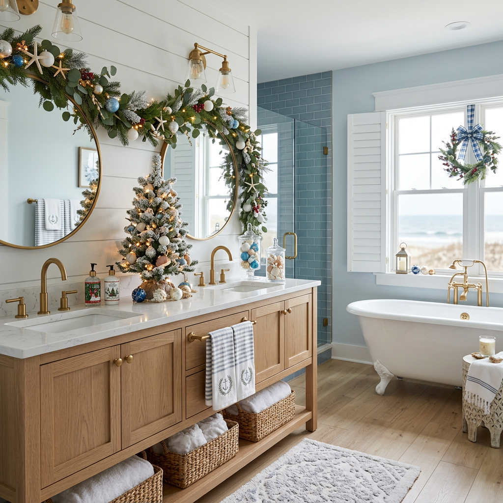 Coastal Christmas Master Bathroom