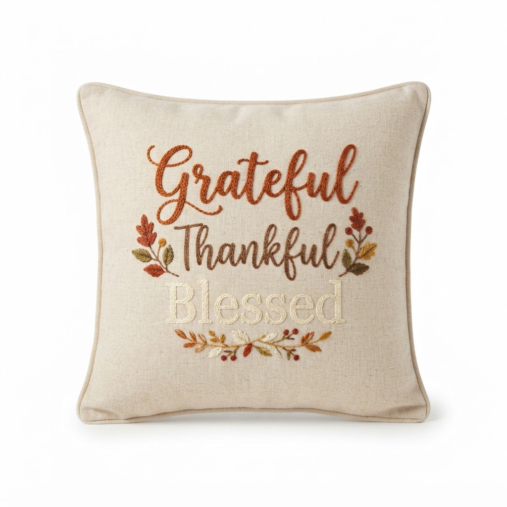 Embroidered Harvest Sentiment Pillow