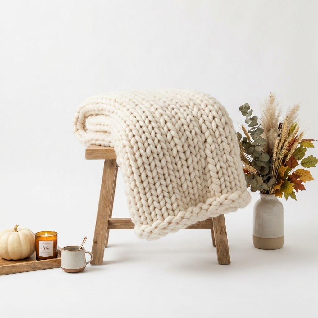 Cream Chunky Knit Throw
