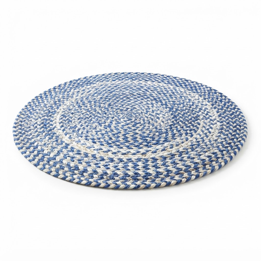Blue and White Braided Area Rug