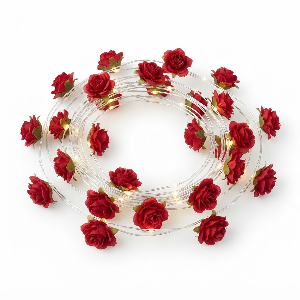 Red Rose Fairy Light Garland