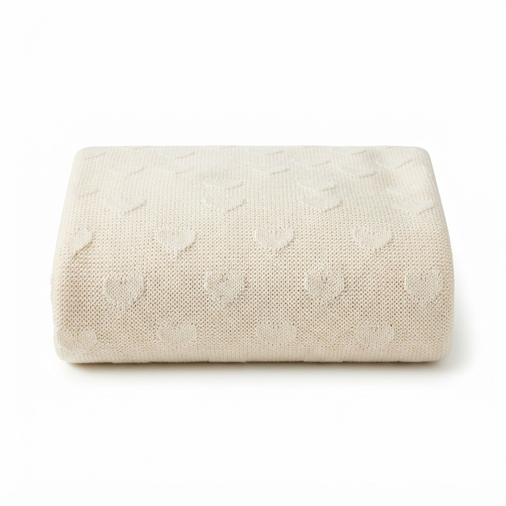 Romantic Cream Heart-Patterned Throw