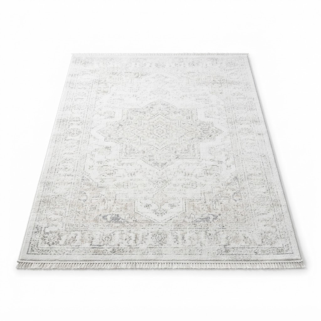 Transitional White Distressed Area Rug