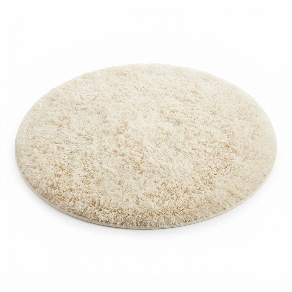 Fluffy Cream Round Area Rug