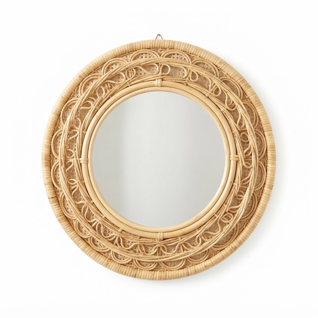 Woven Rattan Round Mirror