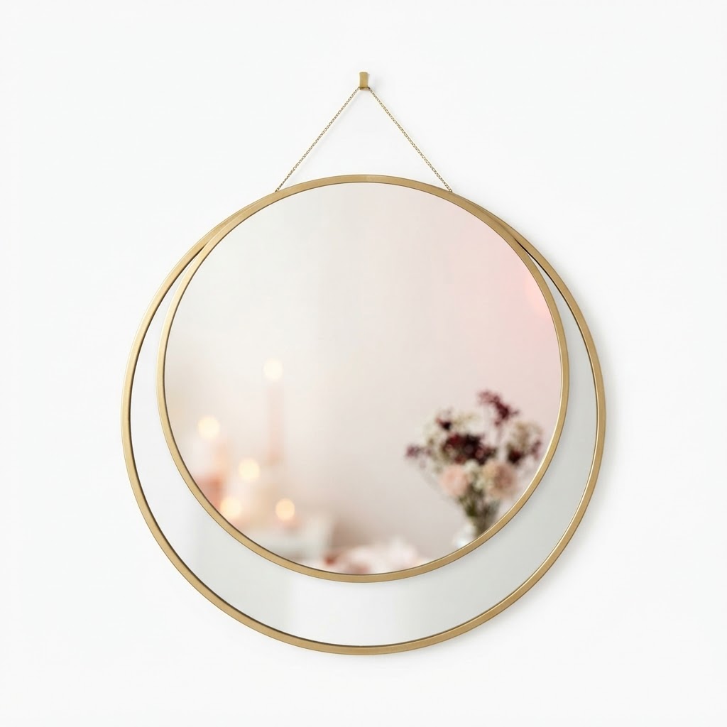 Gold Rimmed Round Mirror