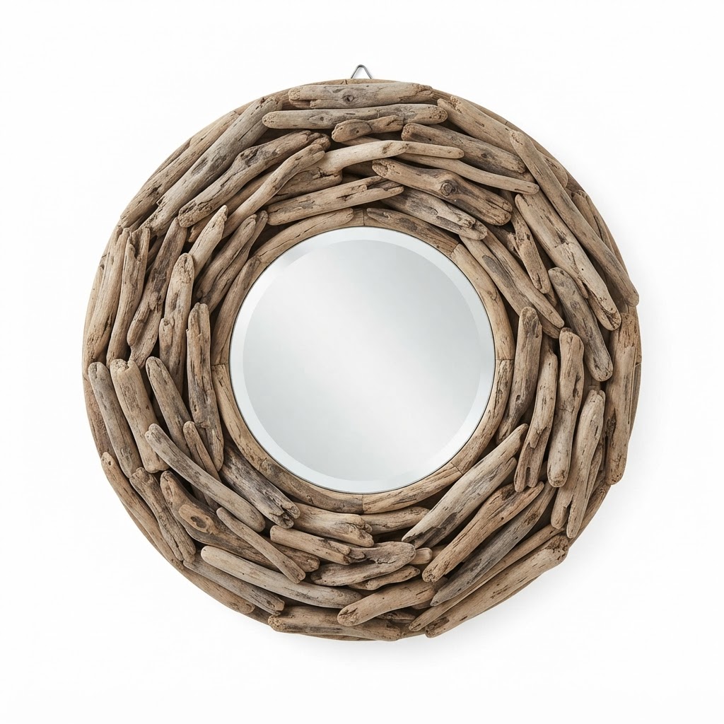 Natural Driftwood Round Wall Mirror