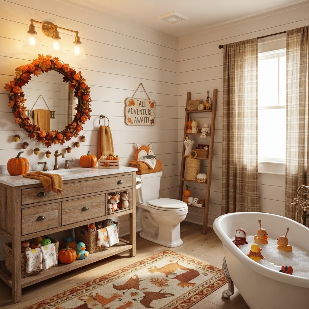 How to Style a Cozy Modern Farmhouse Fall Child Bathroom (That Kids Will Love!)