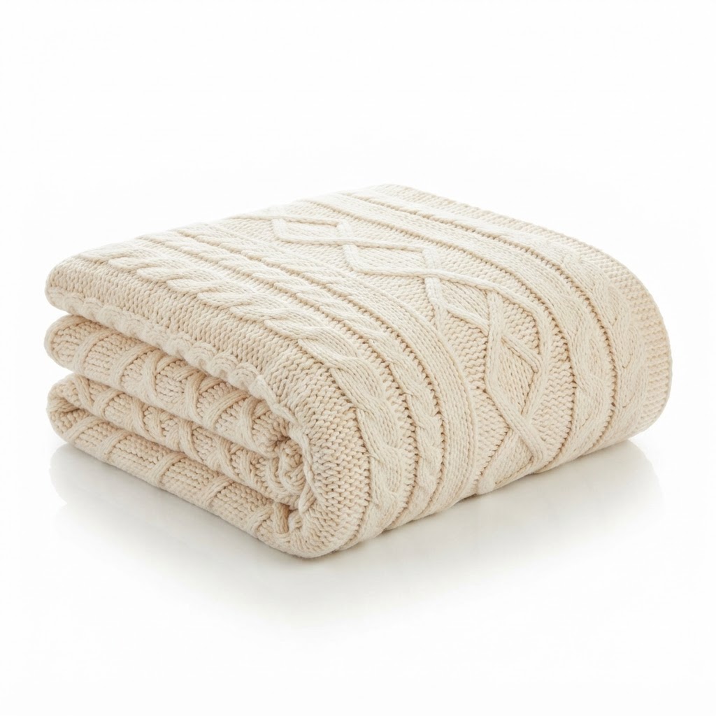 Winter Soft Cream Cable Knit Throw