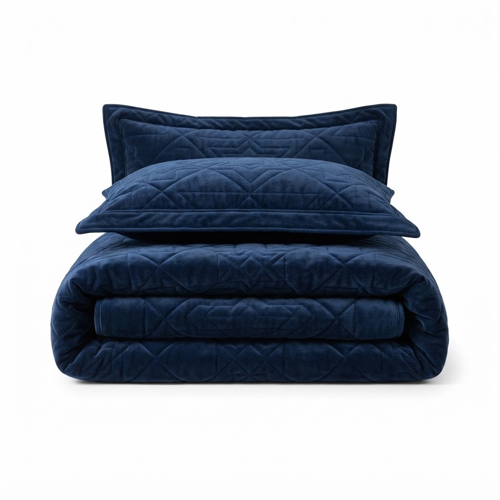 Luxury Velvet Navy Quilt Set