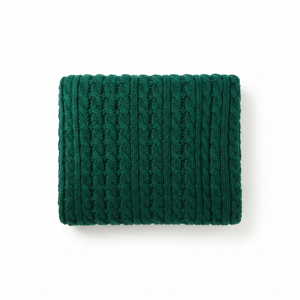 Emerald Green Knitted Throw Blanket
