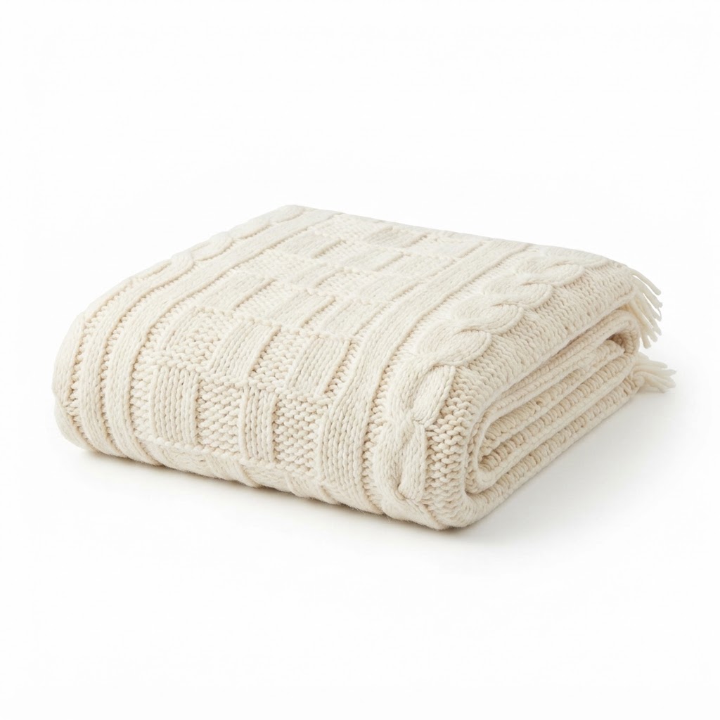 Cream Knit Throw Blanket
