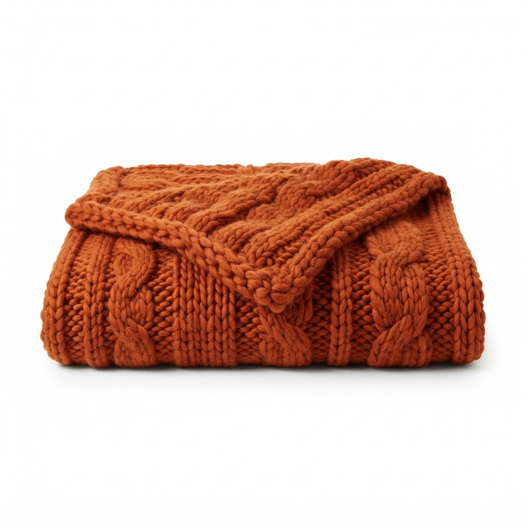 Burnt Orange Chunky Knit Throw
