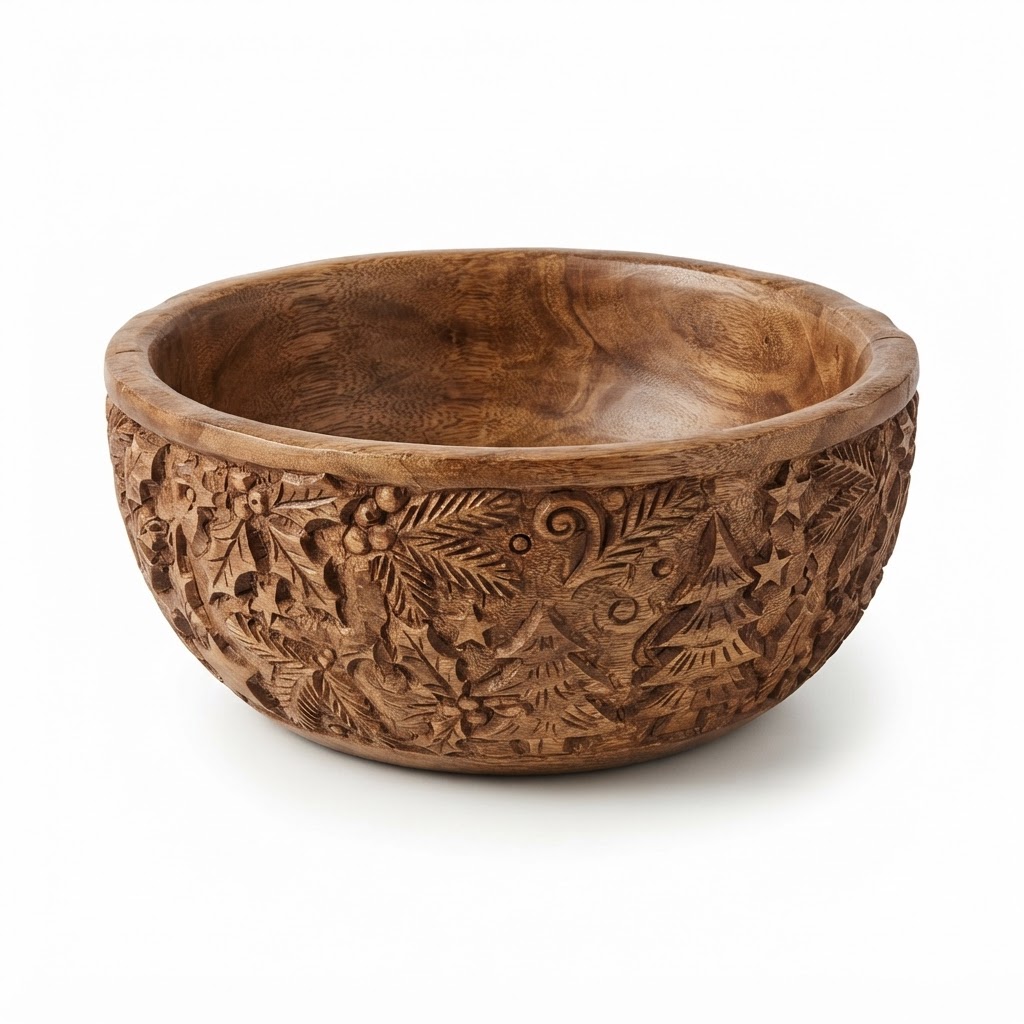 Hand-Carved Wood Decorative Bowl