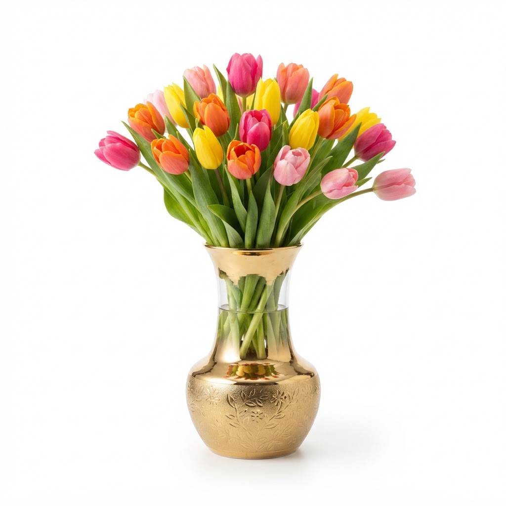 Spring Gold Vase with Tulips