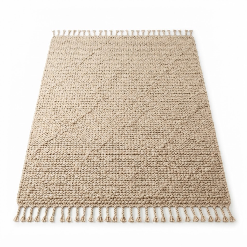 Beige Wool Textured Area Rug