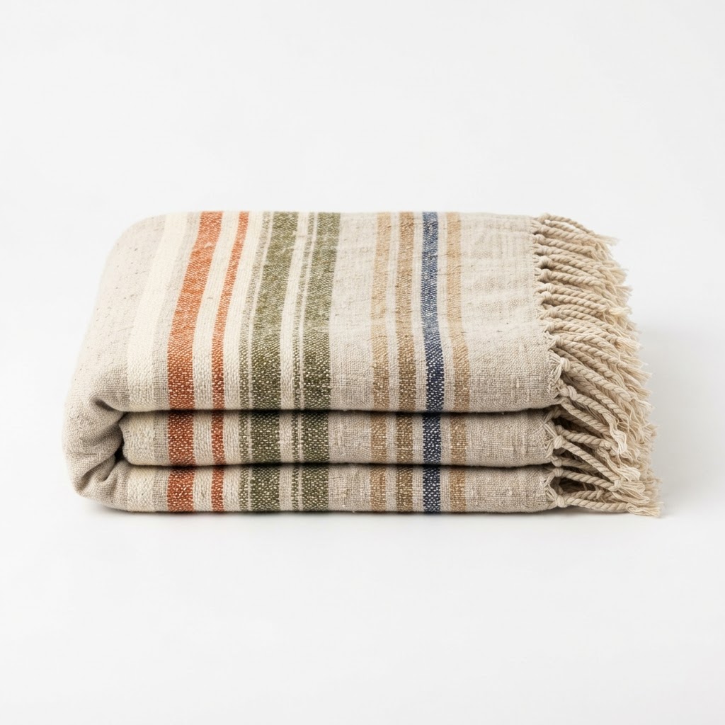 Linen Blend Striped Throw Blanket