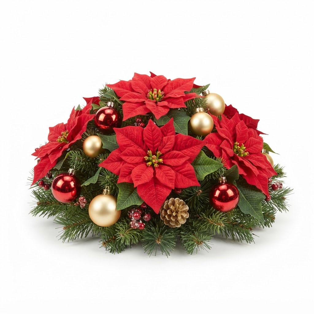 Poinsettia and Ornament Centerpiece