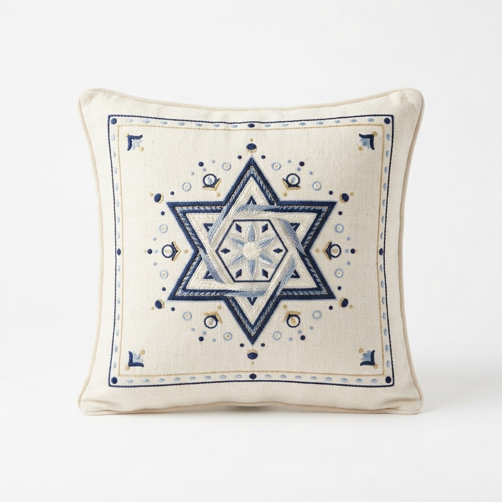 Hanukkah Embroidered Star Throw Pillow