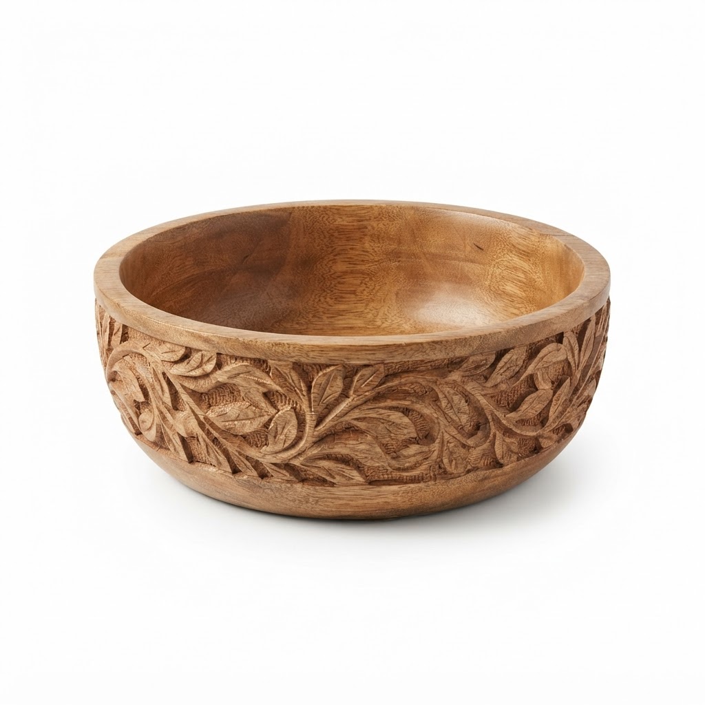Transitional Hand-Carved Wood Bowl