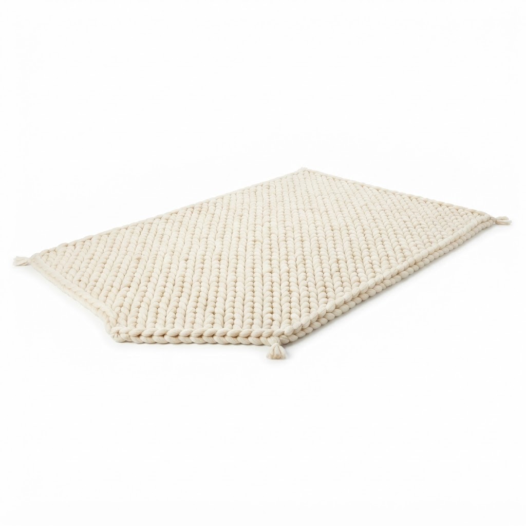 Cream Chunky Knit Area Rug