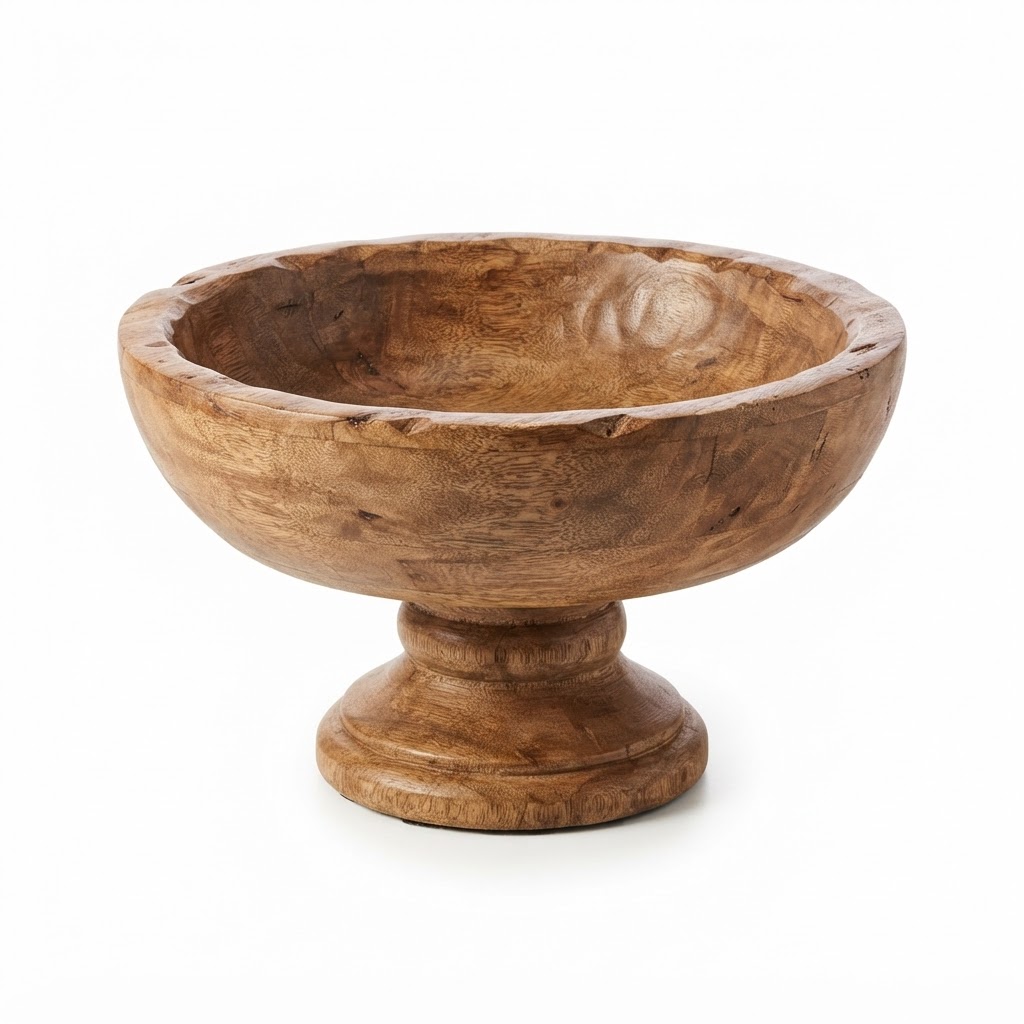 Hand-Carved Wood Pedestal Bowl