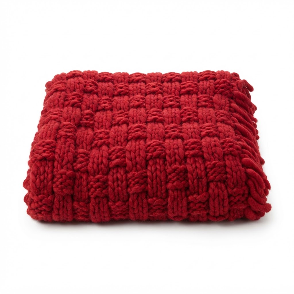 Classic Chunky Knit Red Throw Blanket