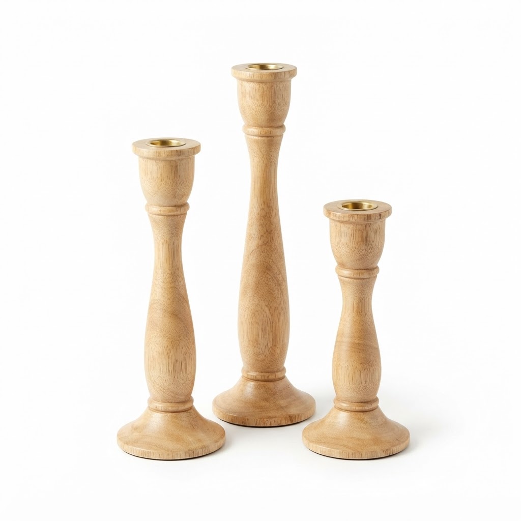 Tapered Wooden Candle Holder Set