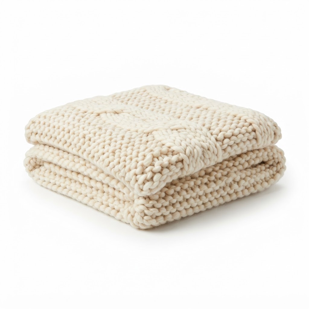 Chunky Knit Cream Throw Blanket