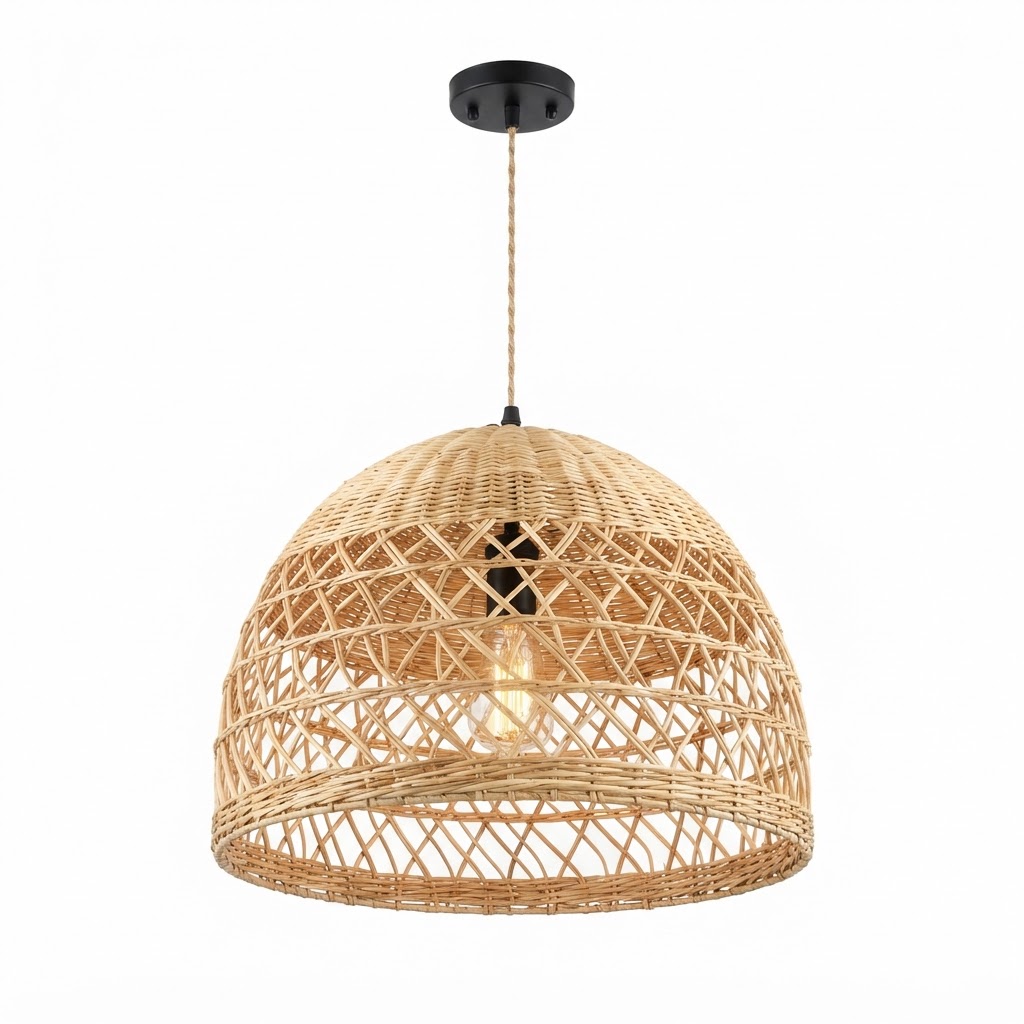 Woven Rattan Dome Pendant Light