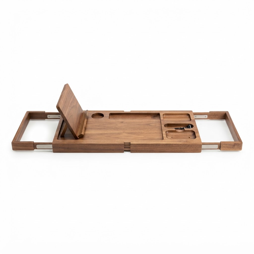 Transitional Wood Bathtub Tray Caddy