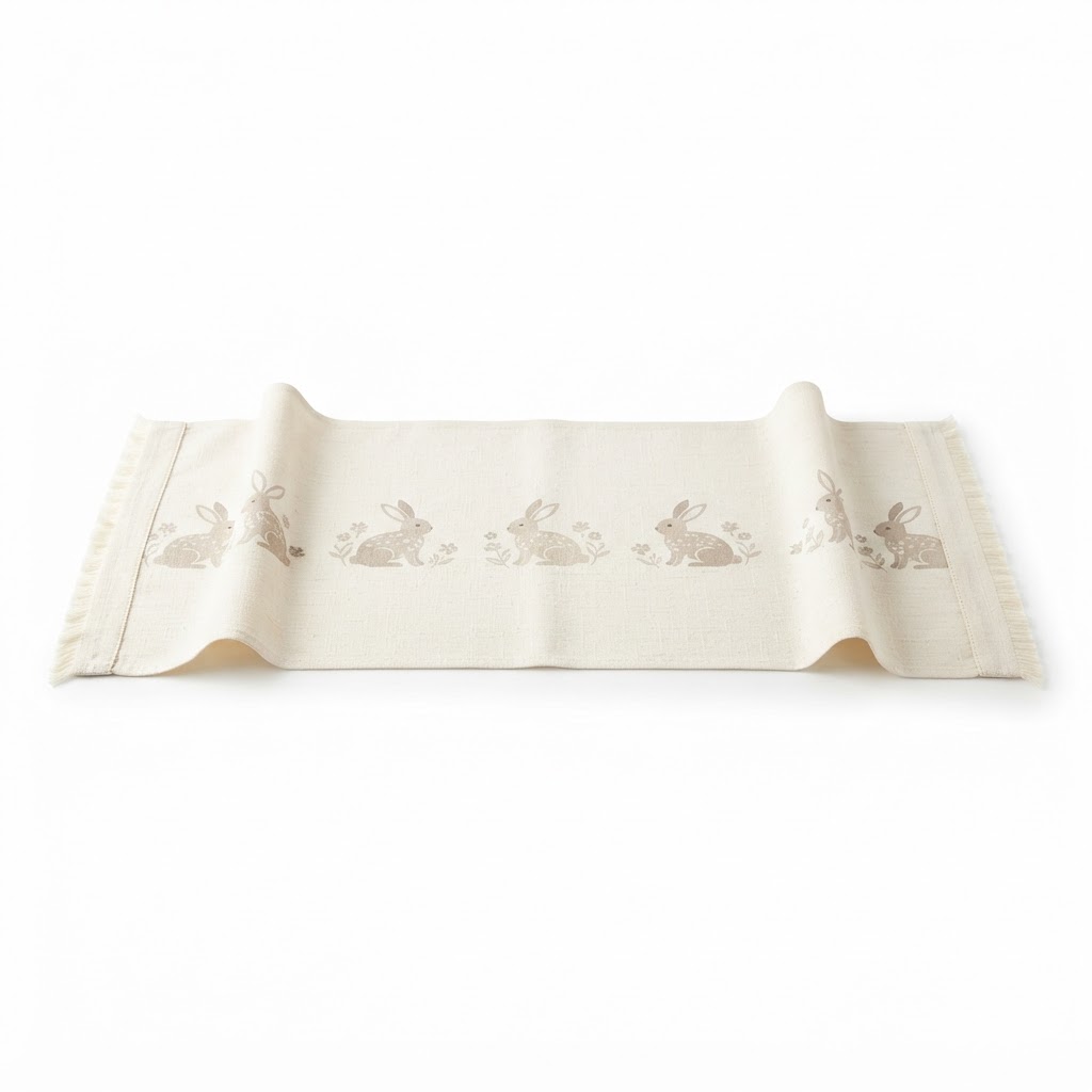 Transitional Cream Linen Bunny Table Runner