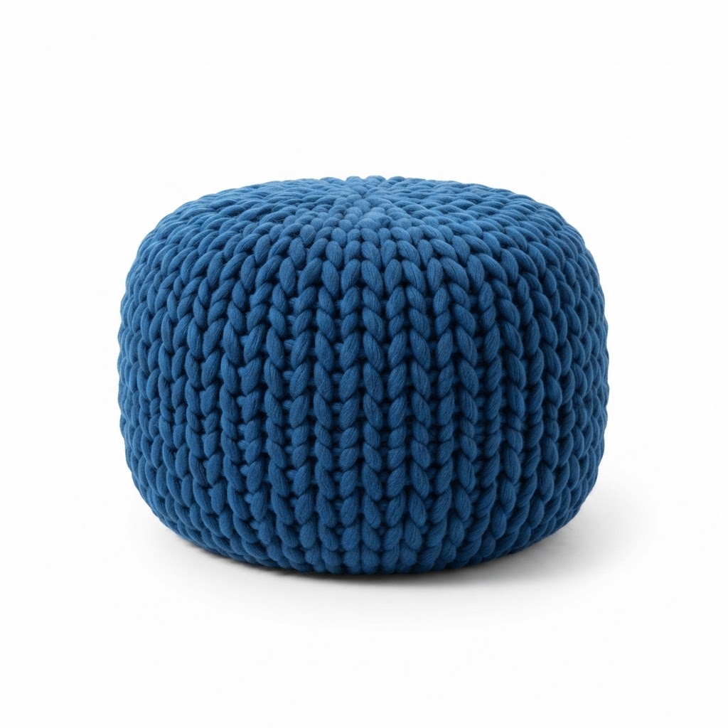 Chunky Knit Blue Ottoman