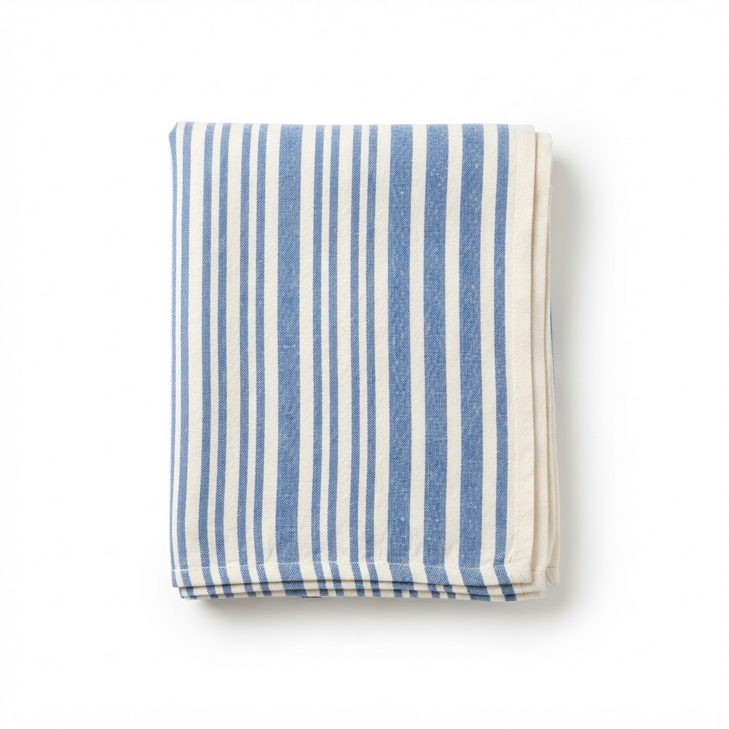 Summer Blue Striped Cotton Throw