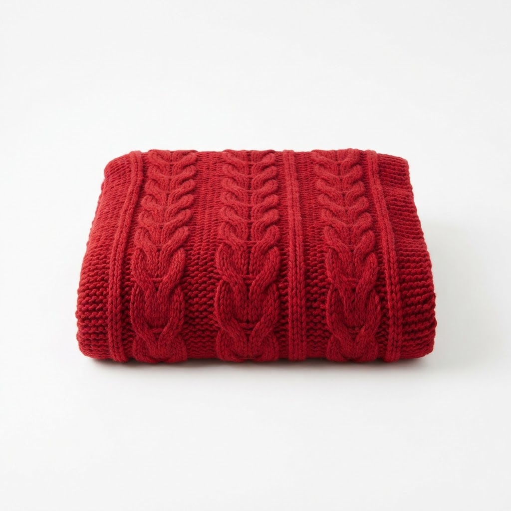 Knitted Red Throw Blanket