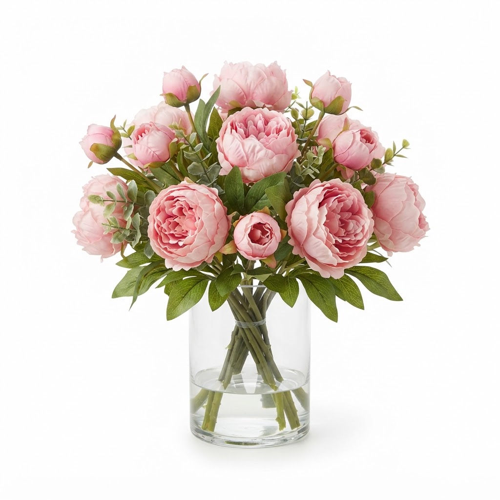 Transitional Pink Faux Peony Floral Arrangement