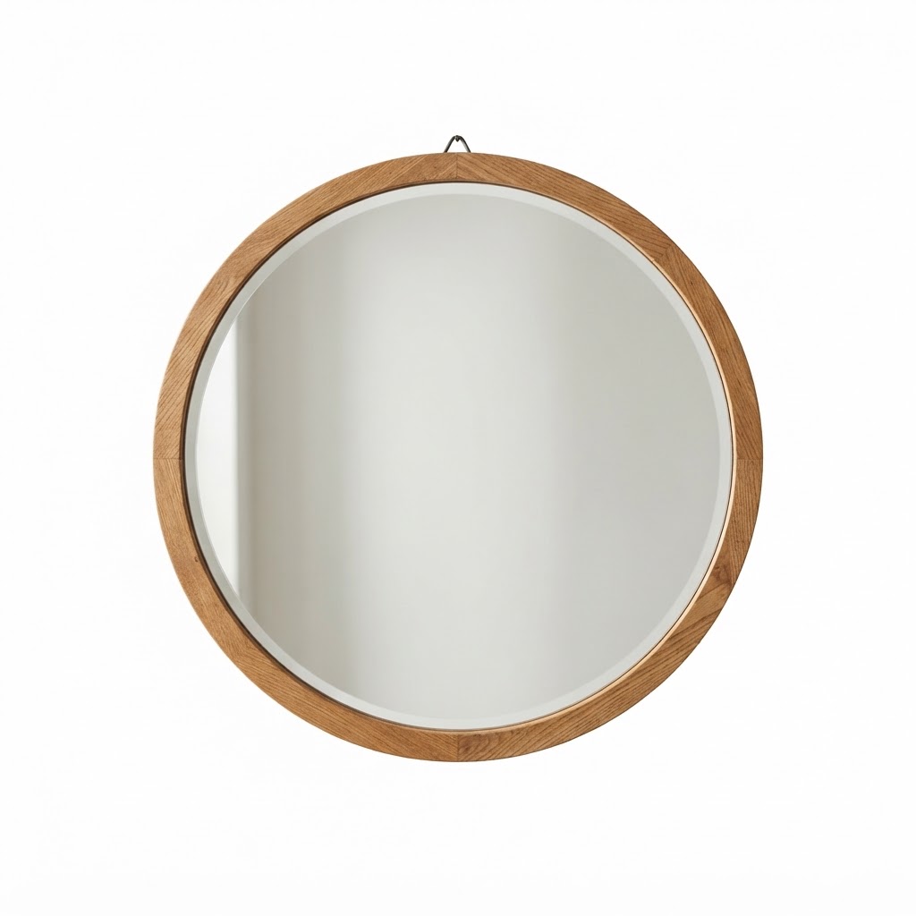Round Wood Framed Mirror