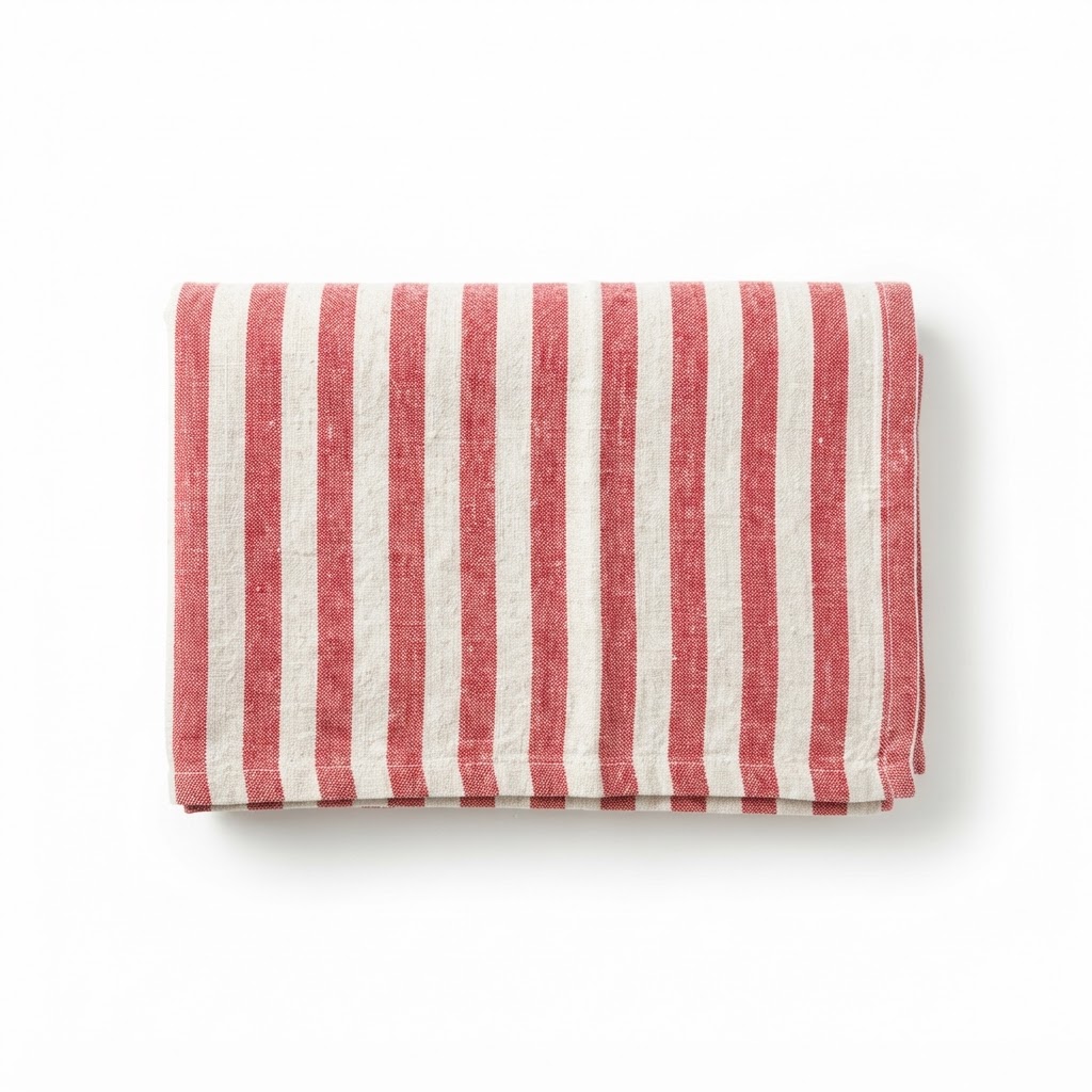 Linen Red and White Striped Throw