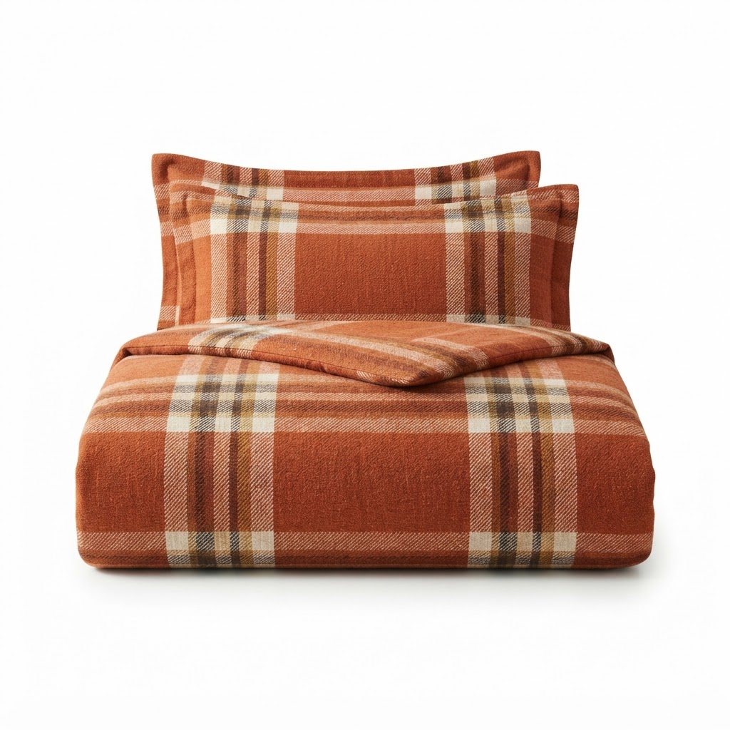 Plaid Burnt Orange Bedding Set