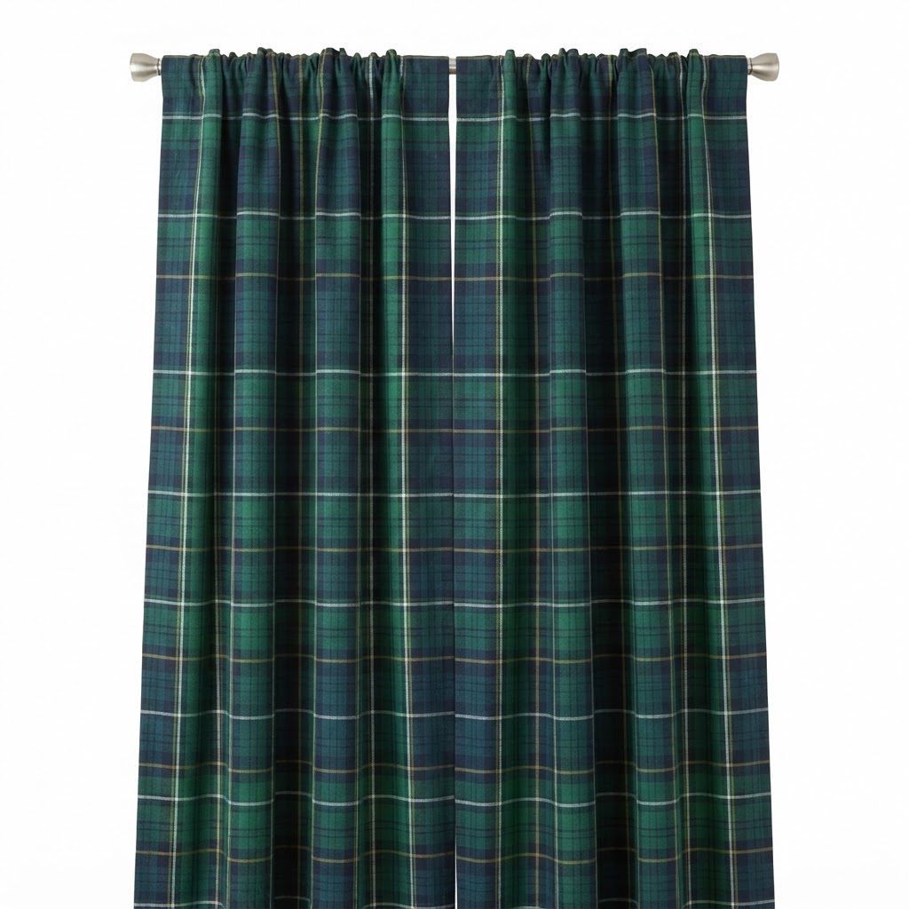 Green Plaid Window Curtains