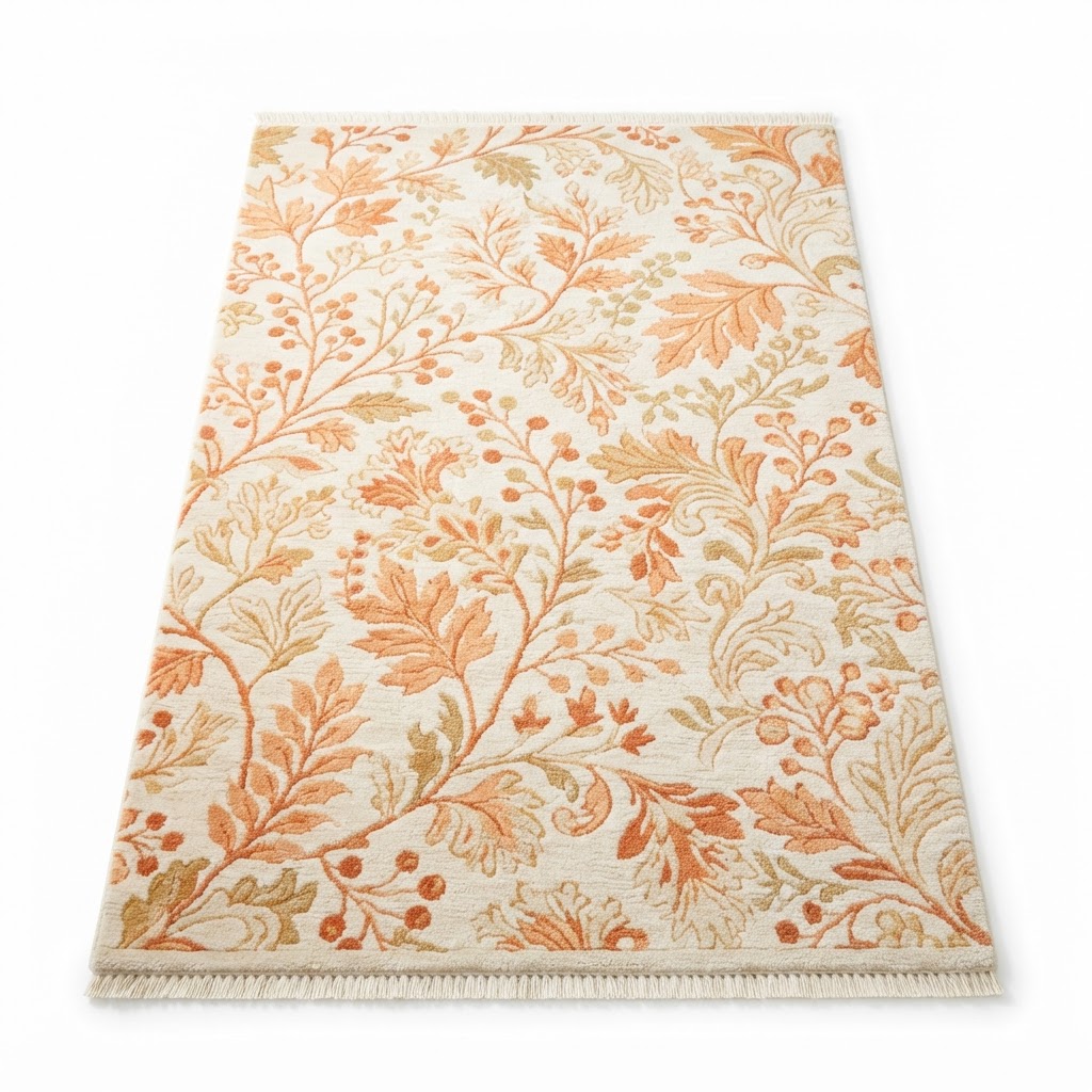Soft orange botanical pattern area rug