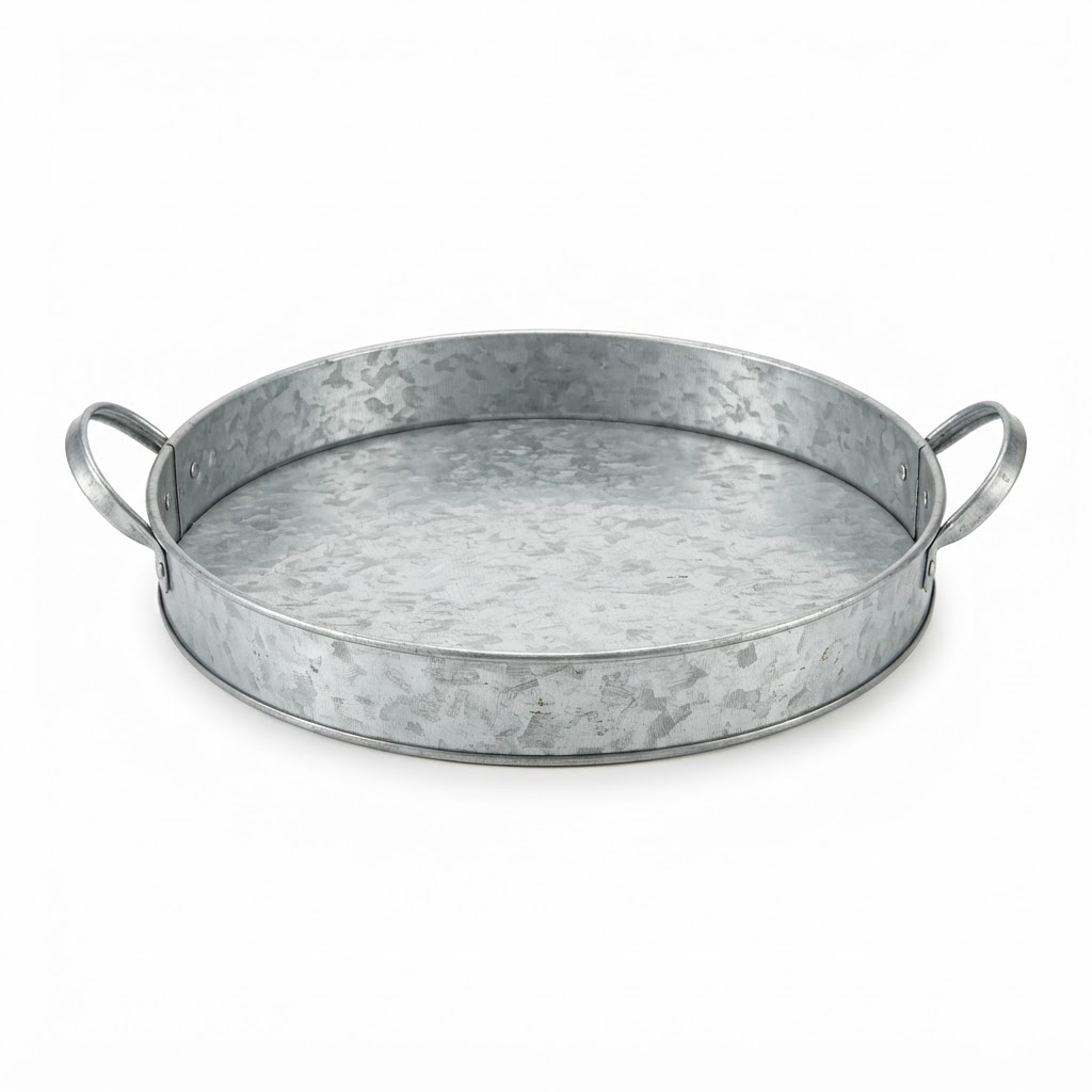Galvanized Metal Round Serving Tray