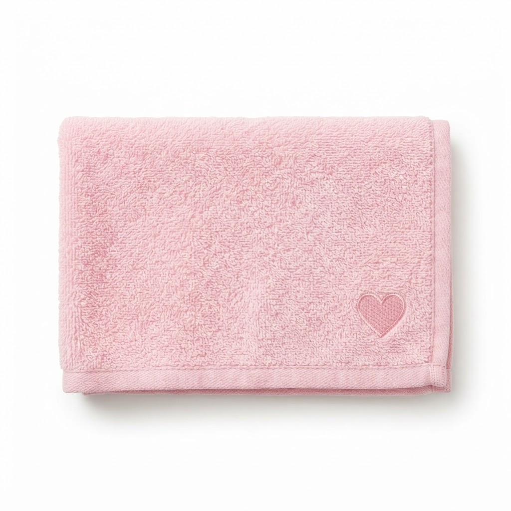 Soft Pink Cotton Hand Towel with Heart Embroidery