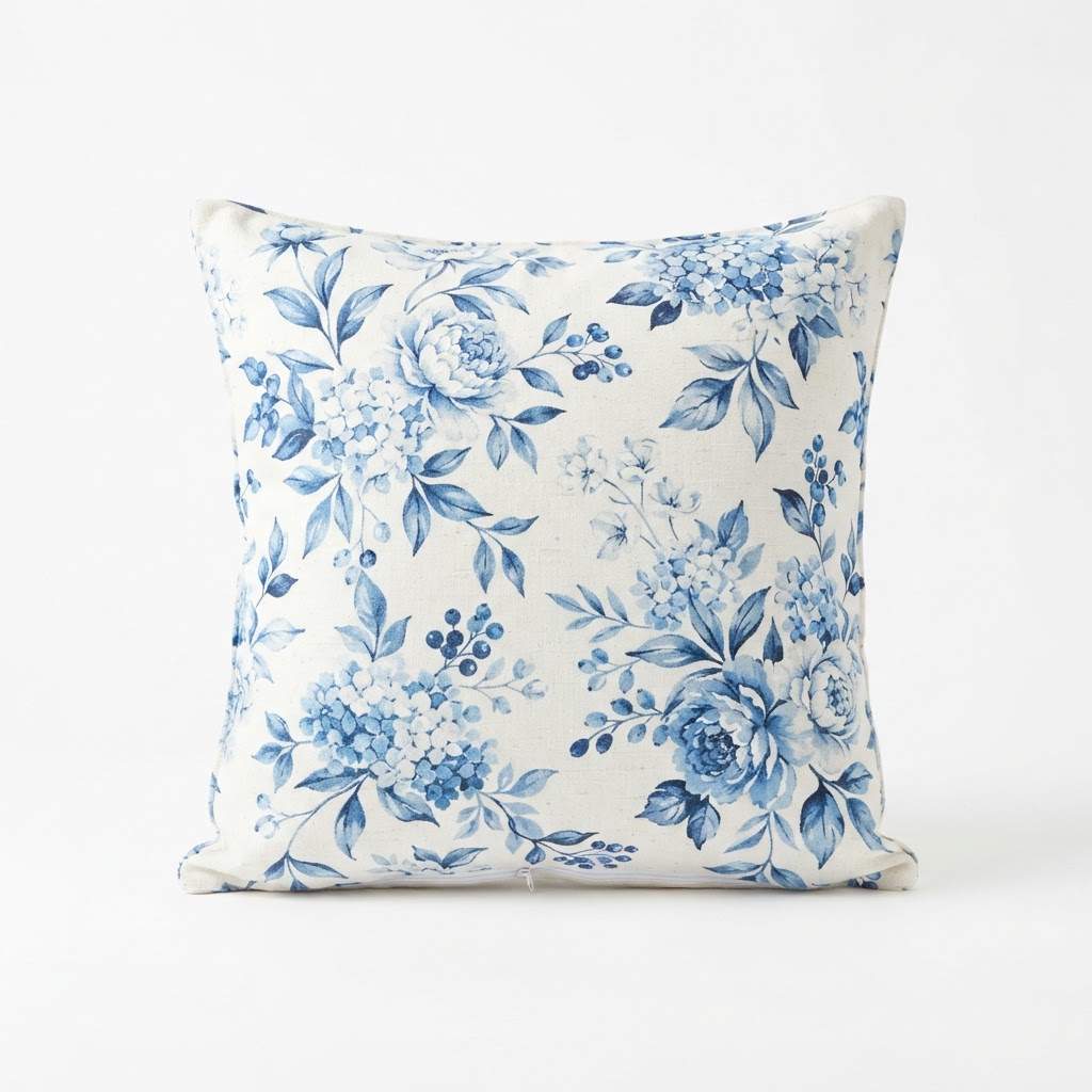 Blue Floral Throw Pillow