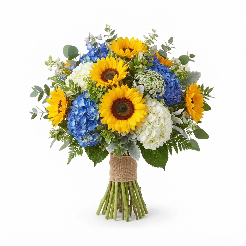 Summer Floral Sunflower and Hydrangea Bouquet