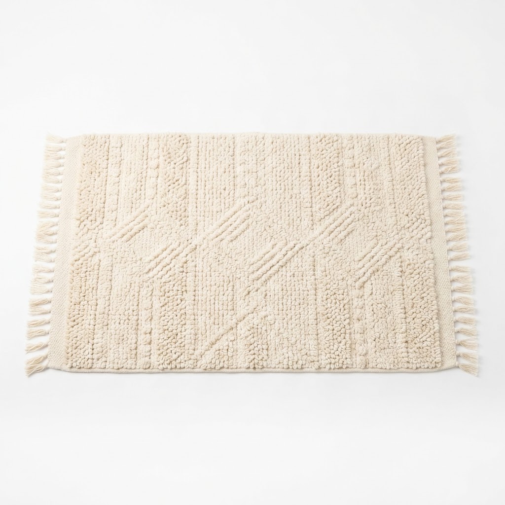 Textured Cream Cotton Bath Rug